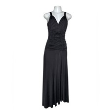 Y2K Sabora Black Ruched Maxi Dress L Made in USA Sexy Asymmetrical Gown
