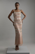 karen millen dress size uk 6-8 petite heavily embellished nude crystals
