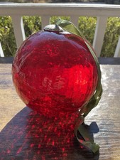 Large Kugel Style Red Crackle Glass Christmas Ornament Hanging Ball