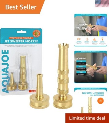 Aqua Joe Solid Brass Hose Nozzle Set - High Pressure & Twist Adjustable Nozzles