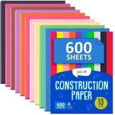 Construction Paper Assorted Colors - 600 Sheets, 9x12 , Craft Paper, 10 Brig...