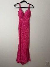 Sherri Hill Hot Pink Sequin Mermaid Gown 00 Plunge Open Back Prom Formal Dress