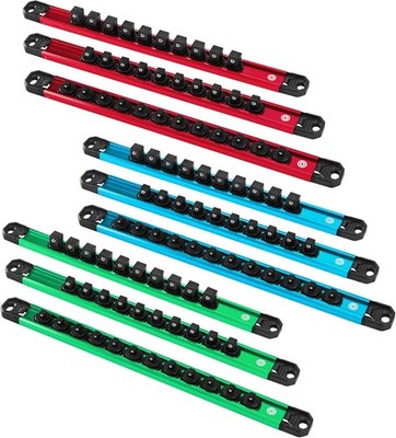 DURATECH 9PCS Magnetic Socket Organizer Set 1/4'' 3/8'' 1/2'' DR Socket Rail Holder