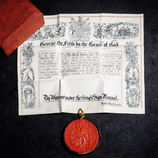 King George V Antique Knight Honorary Proclamation Document Wax Seal Leather Box