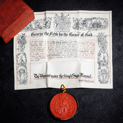 King George V Antique Knight Honorary Proclamation Document Wax Seal Leather Box