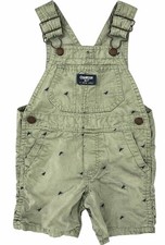 OshKosh B  gosh Baby Boys Shortalls 6M Sage Green Navy Dinosaur Print