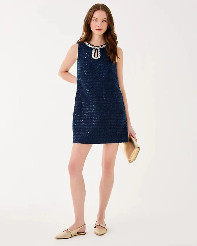 NWT Lilly Pulitzer Ronan Skirted Shift Romper in Low Tide Navy Lurex, Size !!. - Image 3 of 4