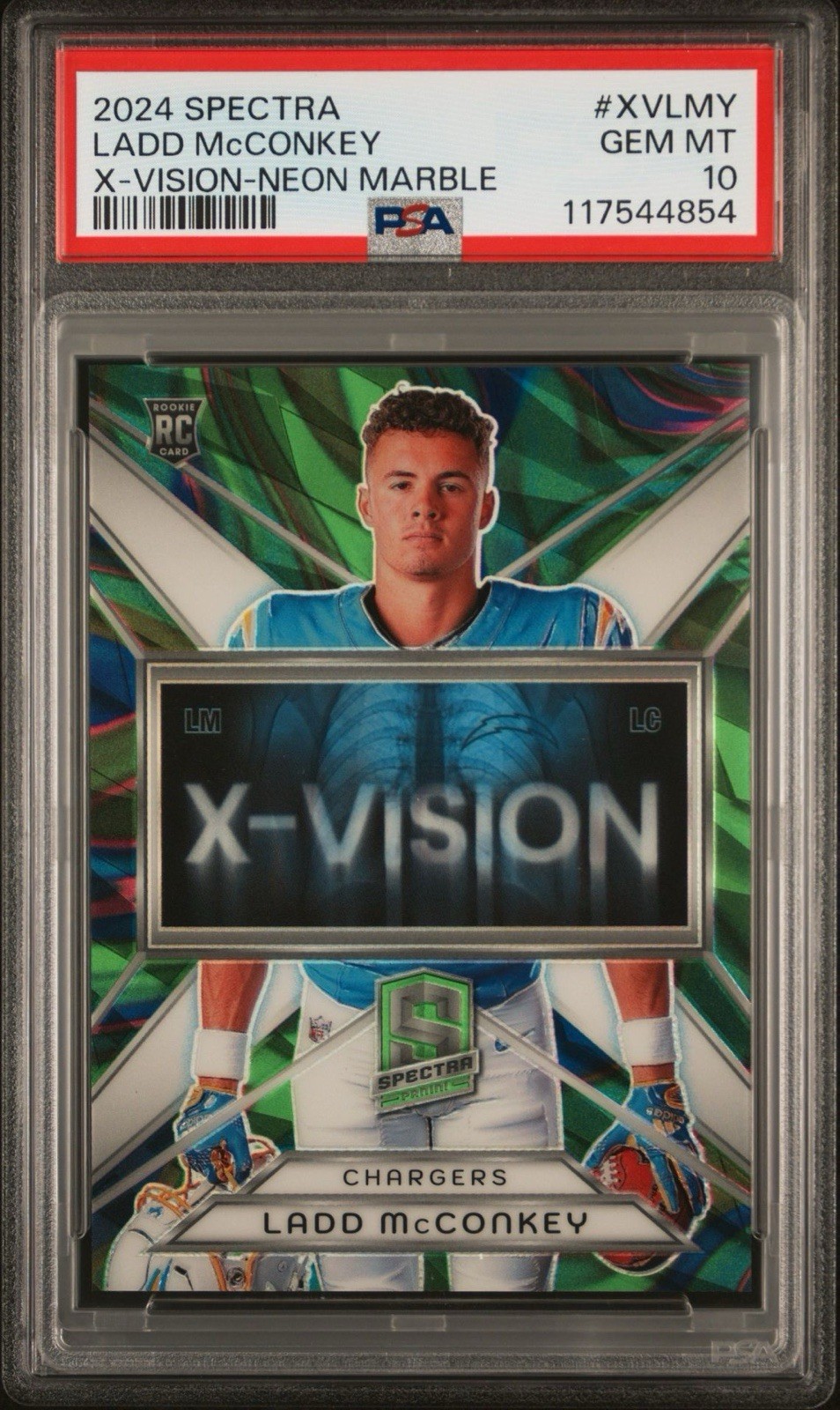 Ladd McConkey Panini Spectra X-Vision #XVLMY Neon Marble
