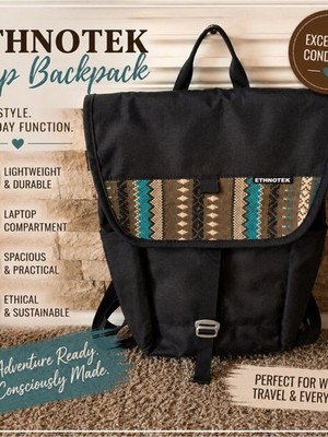 Ethnotek Black Canvas Backpack with Aztec Accent