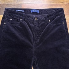 Talbots Corduroy Straight Leg Pants 10 Petite Blue High Rise Stretch