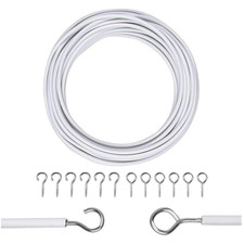 4m White Net Curtain Wire Cord Cable with Hooks and Eyes Fittings Window DoorDIY