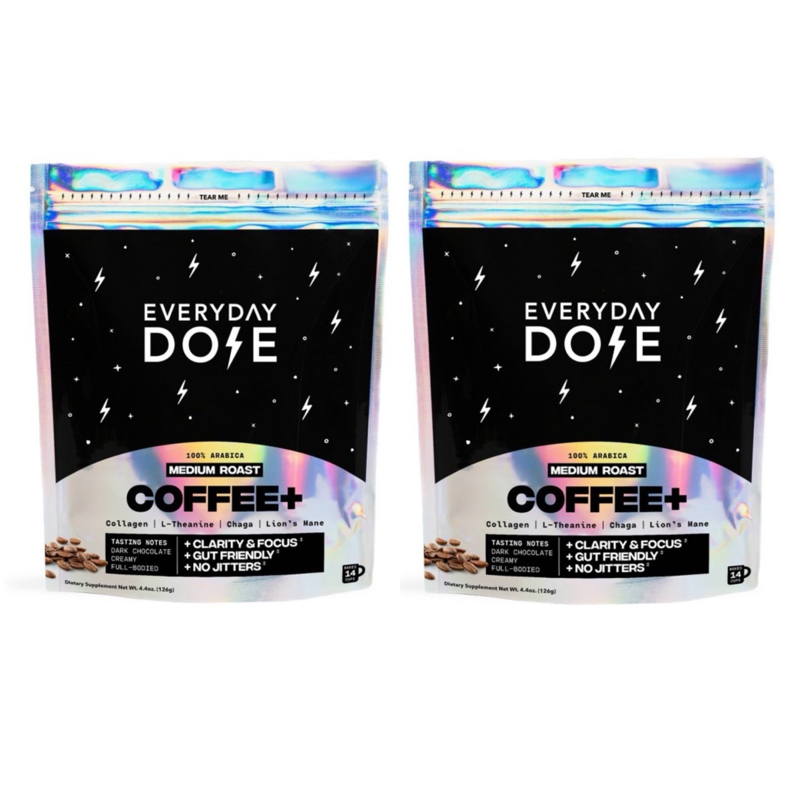 2 Pack Everyday Dose Medium Roast Mushroom Coffee 4.4oz Functional Blend