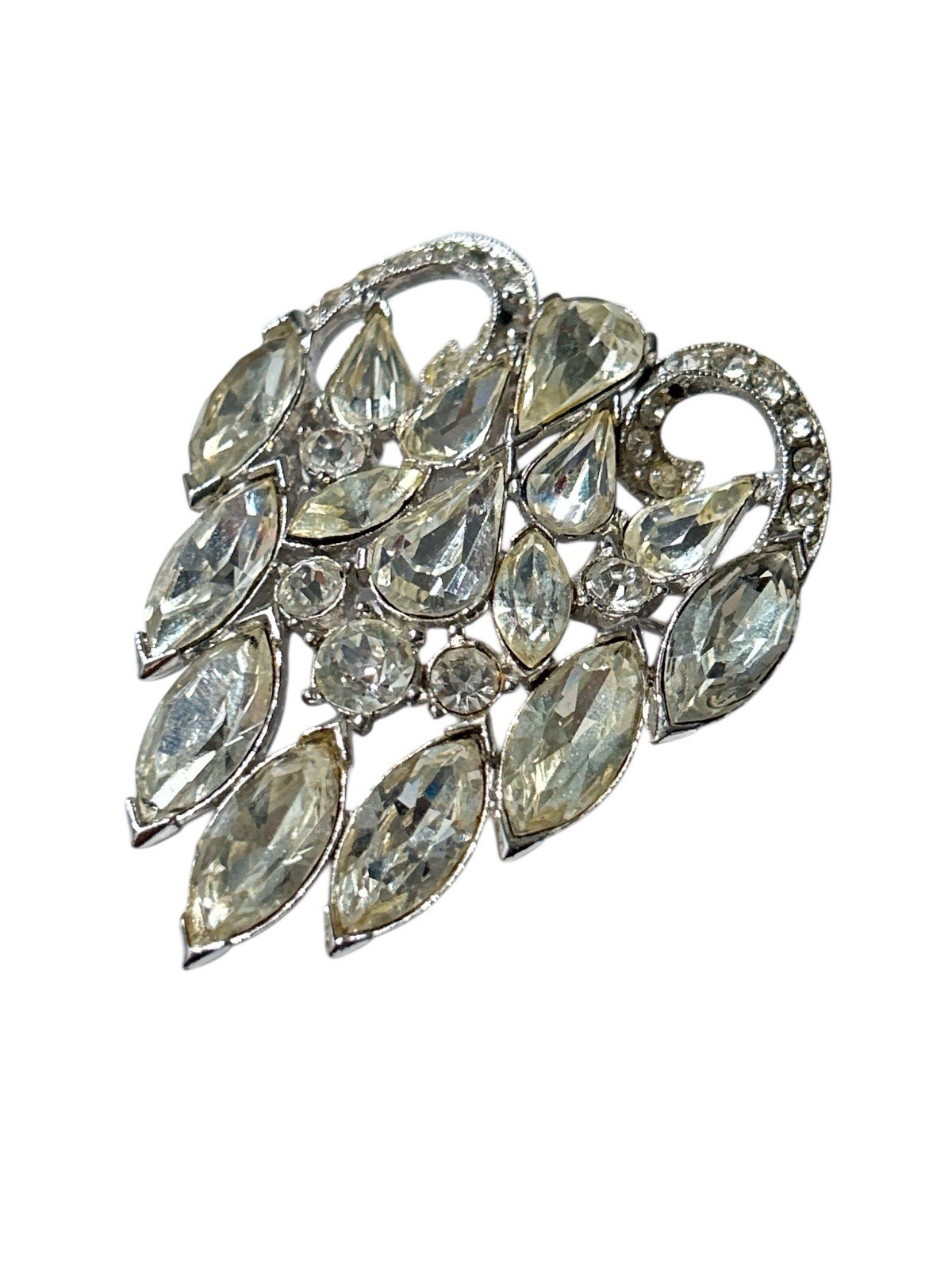 Vintage Bogoff Icy Clear Rhinestone Heart Silver … - image 2