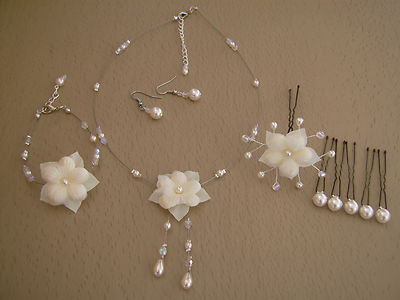 Parure Bijoux Ecru p robe de Mariée/Mariage fleur collier original