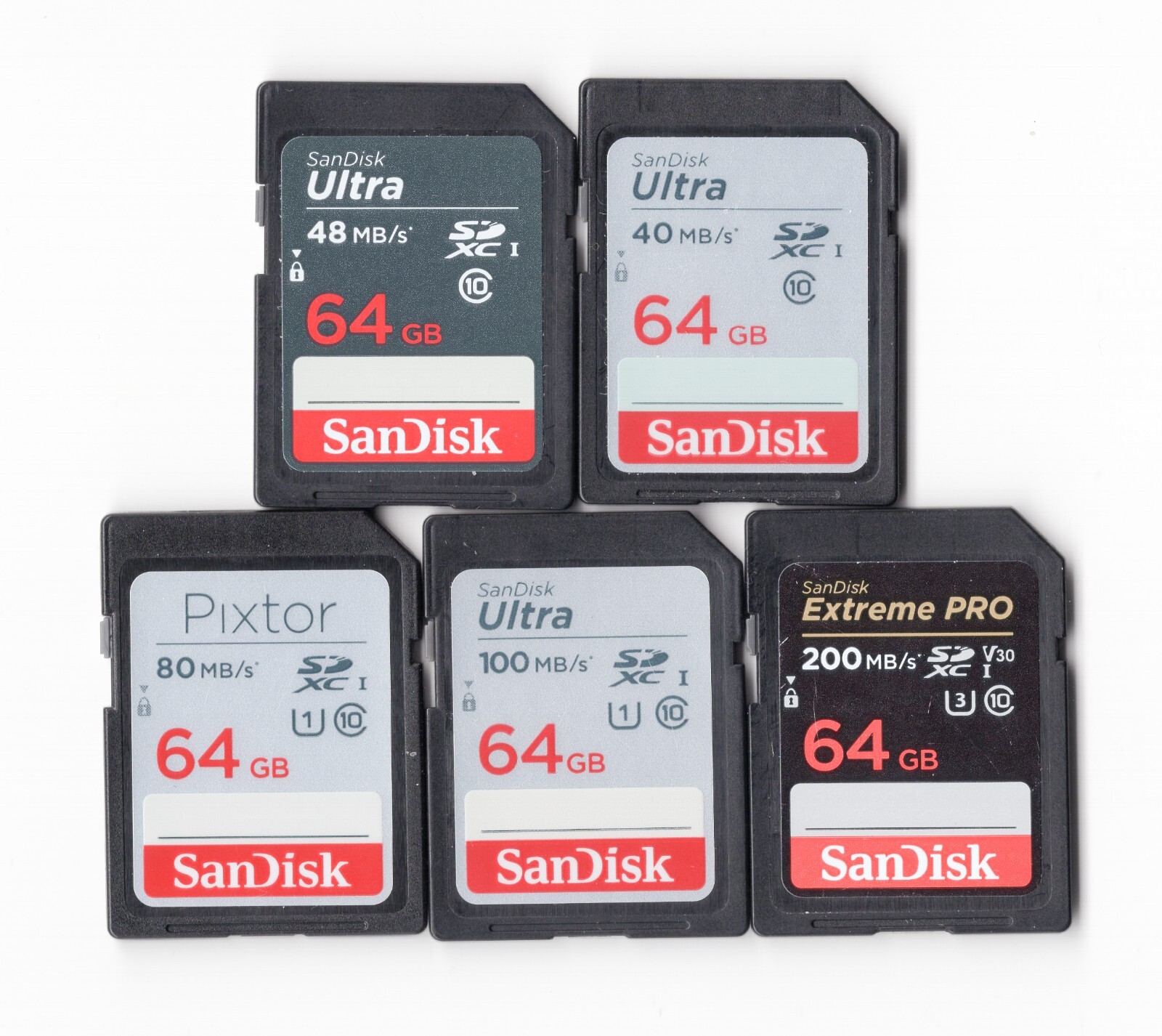 Lot Of 5x SanDisk 64GB SDXC Camera Memory Cards