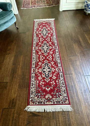 Vintage Runner Rug 23.24”x91.25” Wool Handmade Hallway RED