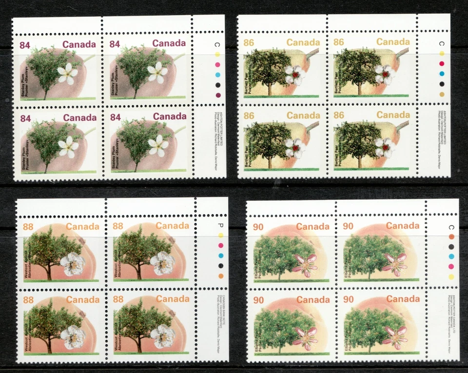 c. 1990 - Full Set #1363-74 UR Pl. Blocks - Canada Fruit Tree Definitive cv$107 - Image 3 of 4