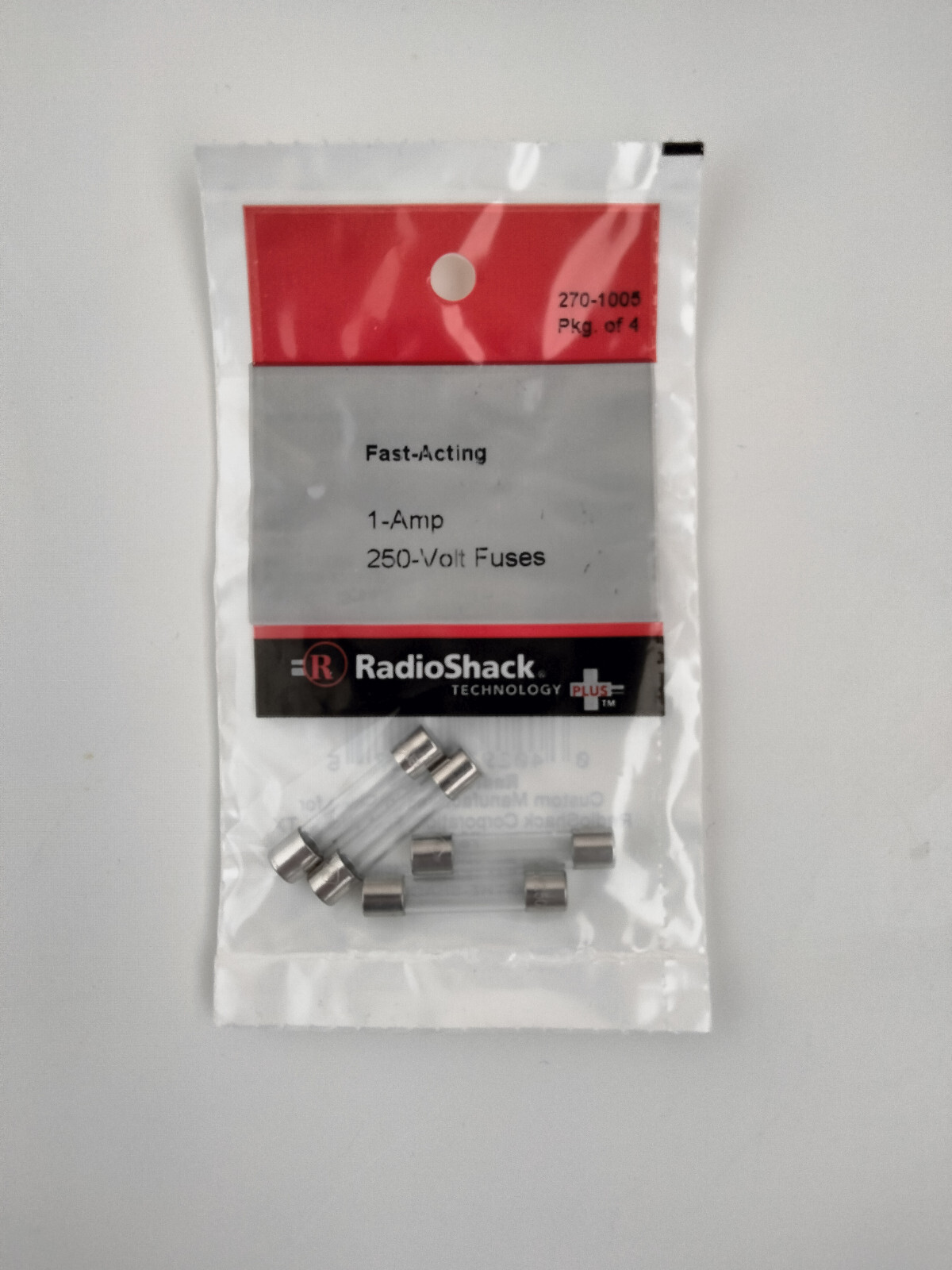 4-pk Fast-Acting 1-Amp 250-Volt Fuses, RadioShack® Brand 270-1005, AFE Type