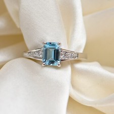 925 Sterling Silver Sky Blue Topaz Octagon Cut Large Silver Cocktail Ring