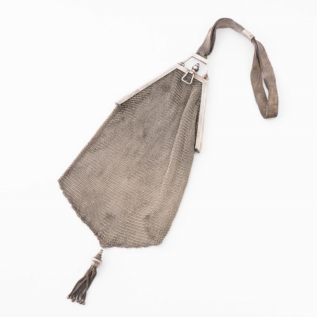 1920s Art Deco Coin Silver .900 Mesh Purse Clutch Bag… Gem