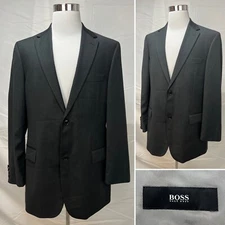 Men's HUGO BOSS Charcoal Gray Pinstripe 2-Button 100% Wool 44L Blazer Jacket