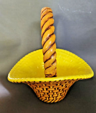 VTG Medium Hand Painted Ceramic Yellow Basket Planter Table Piece Decor