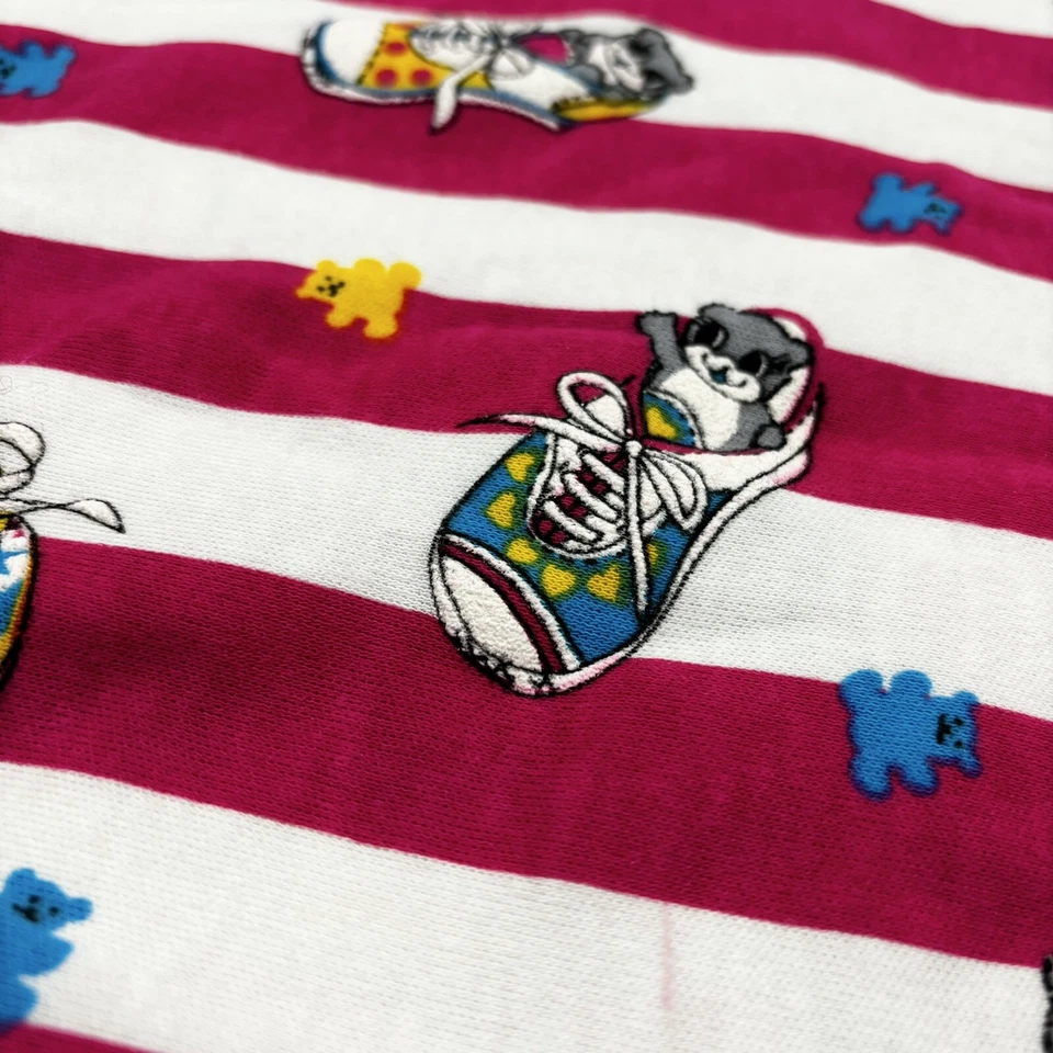 "Zapatos de tenis vintage años 90 Bears rosa a rayas tela elástica tejida 42""x36"" ver fotos" Foto 2 de 4