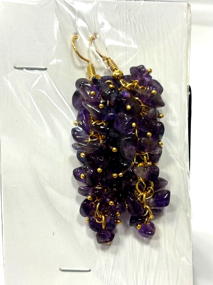 AMETHYST UNCUT CHIPS SMOOTH 4-6 MM 2.5" INCH 1 PAIR EARRING - Image 4 of 4