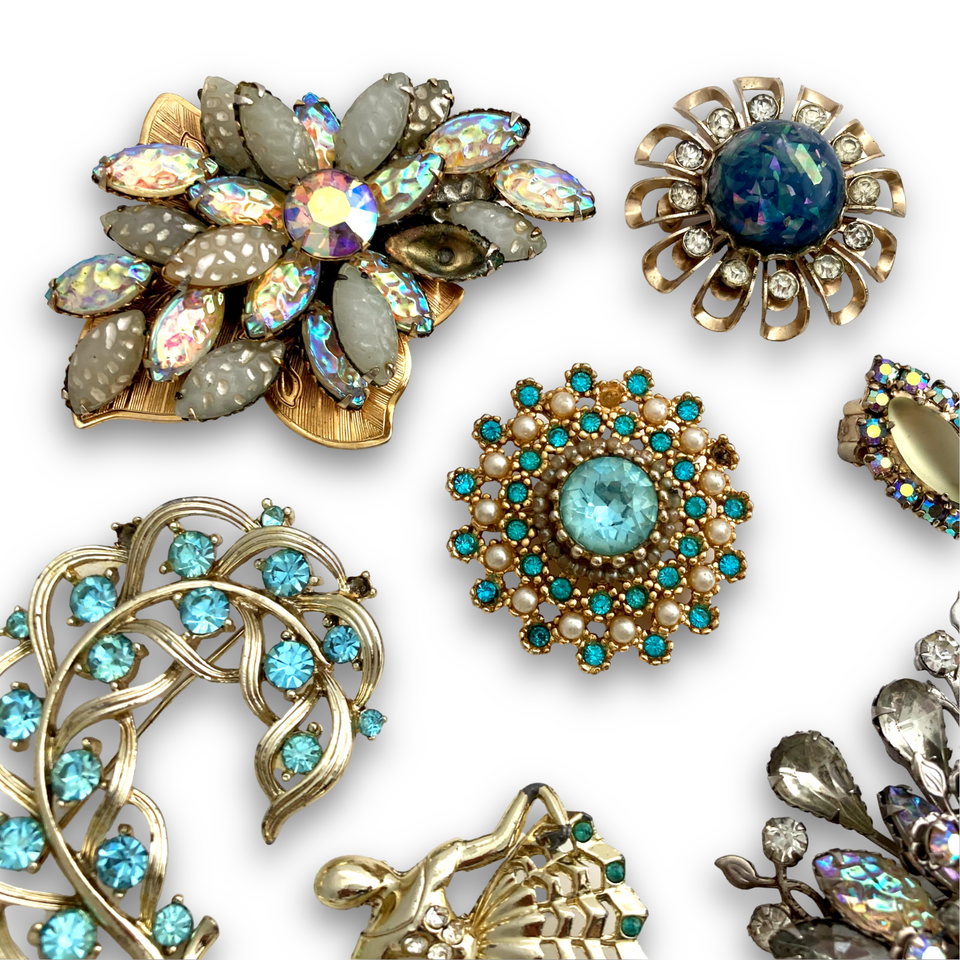 Vintage Rhinestone Repair Repurpose Florenza Bracelet Brooch Costume