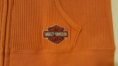 Harley Davidson Naranja Tejido Waffle Manga Gorra Sudadera con Capucha Cremallera Frontal Mujer L Chaqueta - Imagen 2 de 9