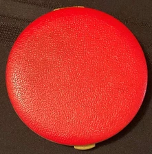 Vintage Designer Signed Leather Crimson Compact & Powder Puff by Lin Bren