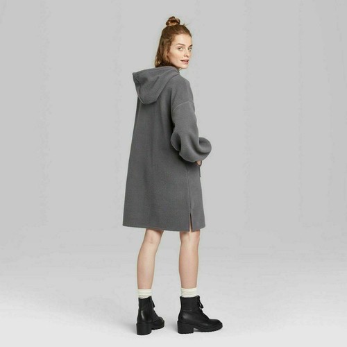 Maglione sherpa donna manica lunga colletto cappuccio al ginocchio vestito favola selvaggia X-Sm - Foto 2 di 3