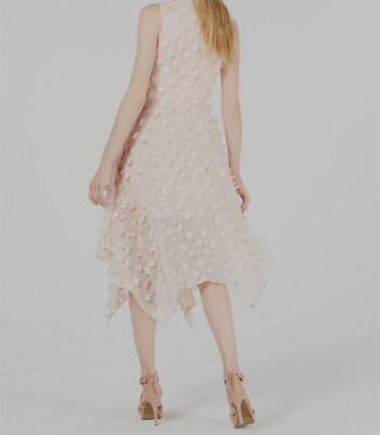 dusty pink lace detail asymmetric hem midi dress Nora | Peach And Lilac Floral Twisted Asymmetric Midi Dress