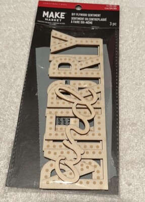 MAKE MARKET DIY WOOD SENTIMENT (''Merry and Bright'')  NEW/Sealed pkg