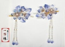 A Pair of Transparent Crystal Blue Hair Clip With Dangle Children Hair Accessory