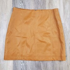 Women's Faux Leather Mini Skirt Sz L Cowgirl Western 70's Retro Camel Brown NEW