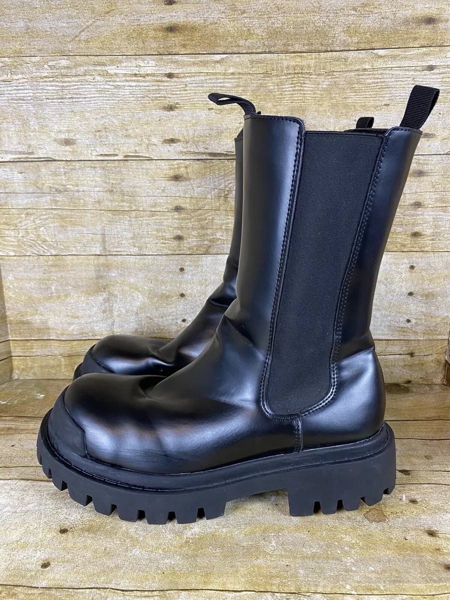 ASOS Truffle Collection Black Boots Side Zip Rubber Toe Chunky Lug