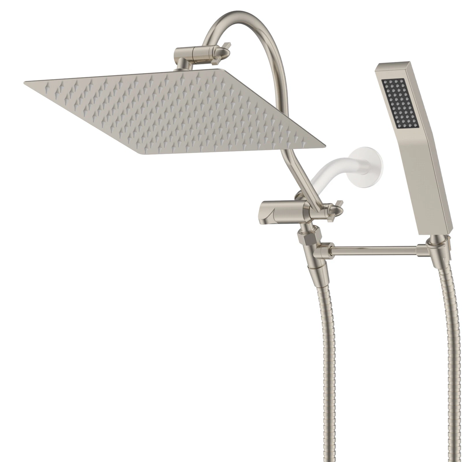 Brushed Nickel Shower Faucet Set Rainfall Shower Head Combo High Pressure