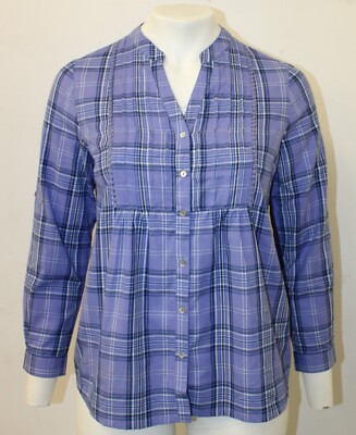 Ex Julipa Blue Check Long Sleeve Pintuck Blouse Size 16