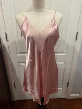 Women Lingerie Satin Nightgown Slip VNeck Pink Thin & Soft Sz XL 33"Lx20"W