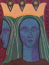 Large Gouache Drawing On Paper Woman 1946 Greek Portrait Democritus Heraclitus