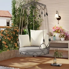 Outdoor Porch Swing Chair Hanging Basket, Hanging Chair w/ UV Resistant Cushion