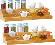 Bamboo Expandable Spice Rack Organizer 3-Tier Adjustable Kitchen Cabinet