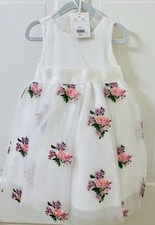 Janie and Jack Flower Girl Dress, White/Pink Tulle w/ Flowers, 2T