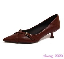 Women's Faux Leather Pointed Toe Kitten Heel Pumps Dress Casual Party Prom Shoes