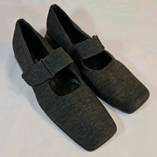 Vtg 1990s Enzo Angiolini Mary Jane Women's Size 8.5 M Gray Fabric Block Heel