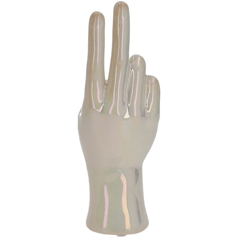 Mano Vittoria Decorativa Ceramica Bianco Perlato Lucido Soprammobile H 25 cm, fotografia 3 di 9