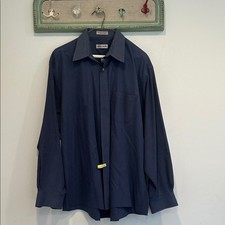 Pierre Cardin Vintage 70s Navy Blue check print Casual Button Down Shirt men s