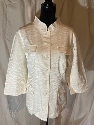 LINEA BY DELL'OLIO ZEBRA JACQUARD BUTTON FRONT JACKET WHITE SIZE 1X NEW IN BAG