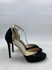 Jimmy Choo Black Gold Suede Open Toe Sandal Heels W 5